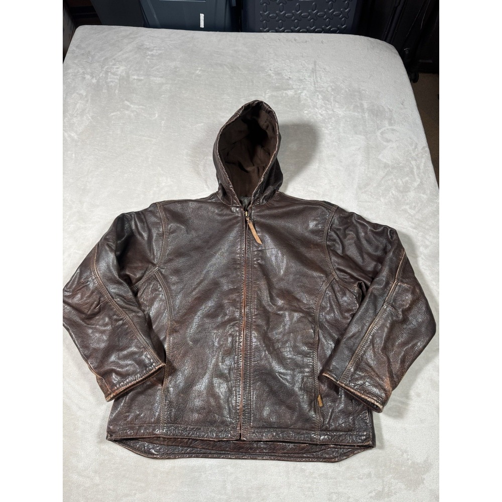 STS Ranchwear Leather Jacket The Cheney Size XL Brown Hooded Quilted Lined